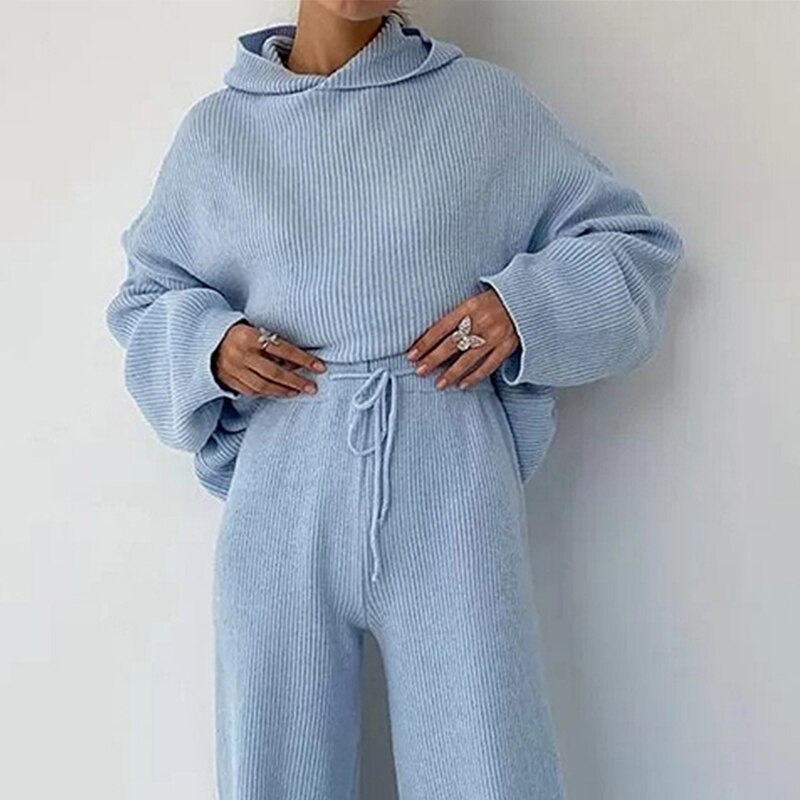 Sweater Set Women Tracksuit Spring Autumn Knitted Suits 2 Piece Set Warm Hoodies Sweater Pullover Wide legs pants Sweater Set Women Tracksuit Spring Autumn Knitted Suits 2 Piece Set Warm Hoodies Sweater Pullover Wide legs pants