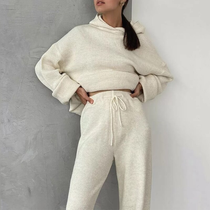 Sweater Set Women Tracksuit Spring Autumn Knitted Suits 2 Piece Set Warm Hoodies Sweater Pullover Wide legs pants Sweater Set Women Tracksuit Spring Autumn Knitted Suits 2 Piece Set Warm Hoodies Sweater Pullover Wide legs pants