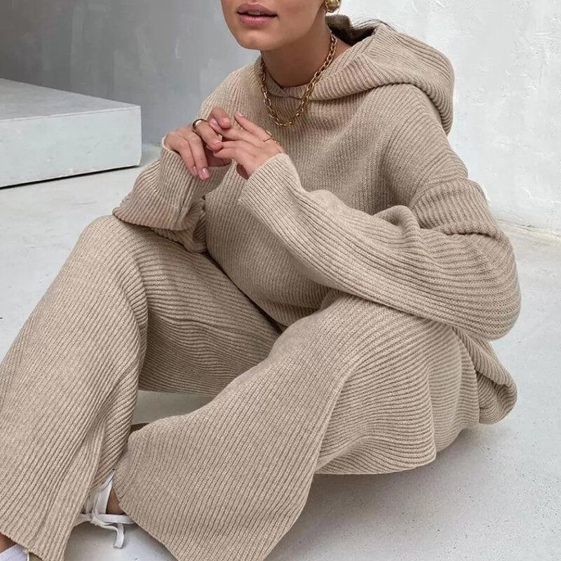 Sweater Set Women Tracksuit Spring Autumn Knitted Suits 2 Piece Set Warm Hoodies Sweater Pullover Wide legs pants Sweater Set Women Tracksuit Spring Autumn Knitted Suits 2 Piece Set Warm Hoodies Sweater Pullover Wide legs pants