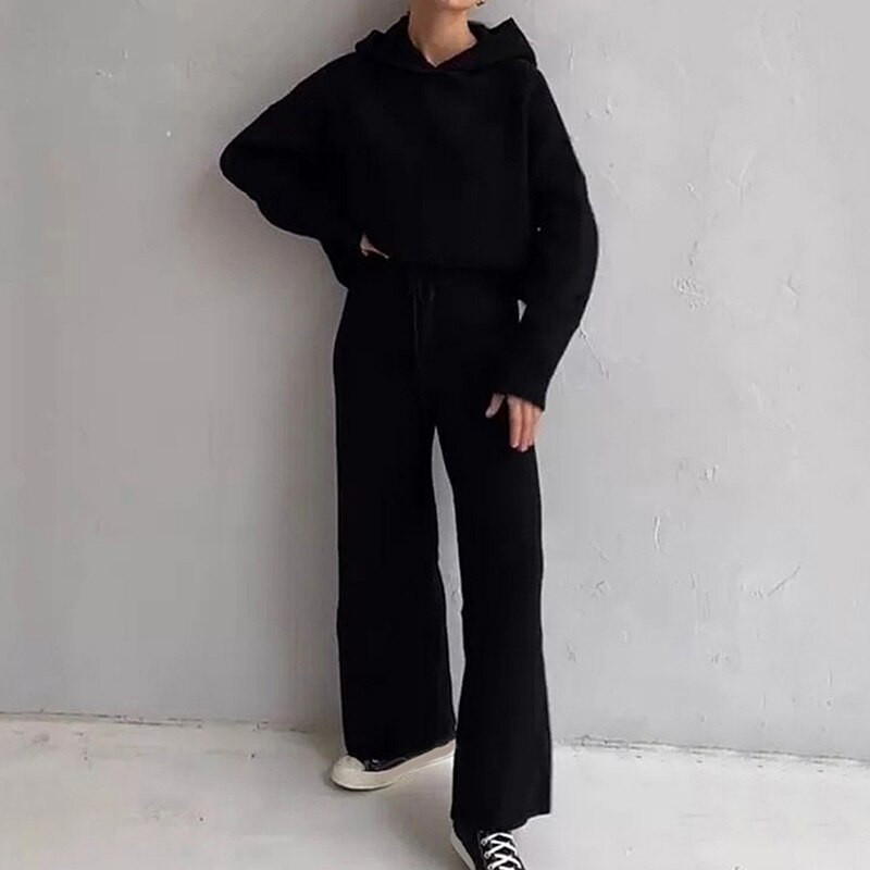 Sweater Set Women Tracksuit Spring Autumn Knitted Suits 2 Piece Set Warm Hoodies Sweater Pullover Wide legs pants Sweater Set Women Tracksuit Spring Autumn Knitted Suits 2 Piece Set Warm Hoodies Sweater Pullover Wide legs pants