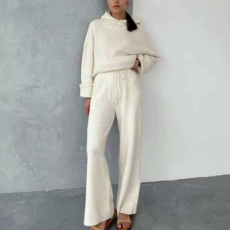 Sweater Set Women Tracksuit Spring Autumn Knitted Suits 2 Piece Set Warm Hoodies Sweater Pullover Wide legs pants Sweater Set Women Tracksuit Spring Autumn Knitted Suits 2 Piece Set Warm Hoodies Sweater Pullover Wide legs pants