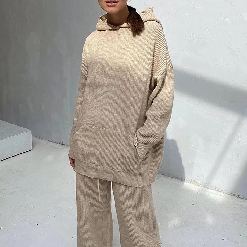 Sweater Set Women Tracksuit Spring Autumn Knitted Suits 2 Piece Set Warm Hoodies Sweater Pullover Wide legs pants Sweater Set Women Tracksuit Spring Autumn Knitted Suits 2 Piece Set Warm Hoodies Sweater Pullover Wide legs pants