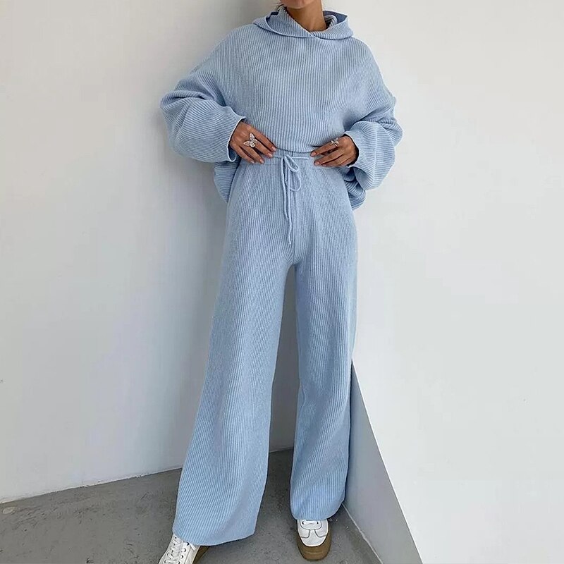 Sweater Set Women Tracksuit Spring Autumn Knitted Suits 2 Piece Set Warm Hoodies Sweater Pullover Wide legs pants Sweater Set Women Tracksuit Spring Autumn Knitted Suits 2 Piece Set Warm Hoodies Sweater Pullover Wide legs pants