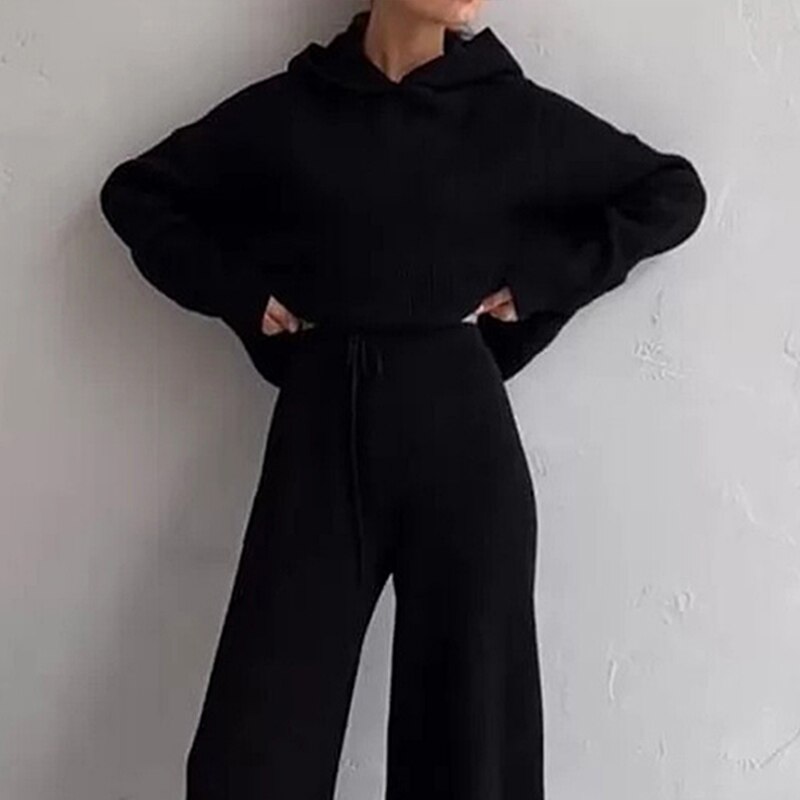 Sweater Set Women Tracksuit Spring Autumn Knitted Suits 2 Piece Set Warm Hoodies Sweater Pullover Wide legs pants Sweater Set Women Tracksuit Spring Autumn Knitted Suits 2 Piece Set Warm Hoodies Sweater Pullover Wide legs pants