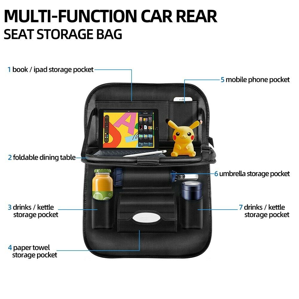Car Seat Back Organizer Storage Bag with Foldable tray Car Seat Back Organizer Storage Bag with Foldable tray