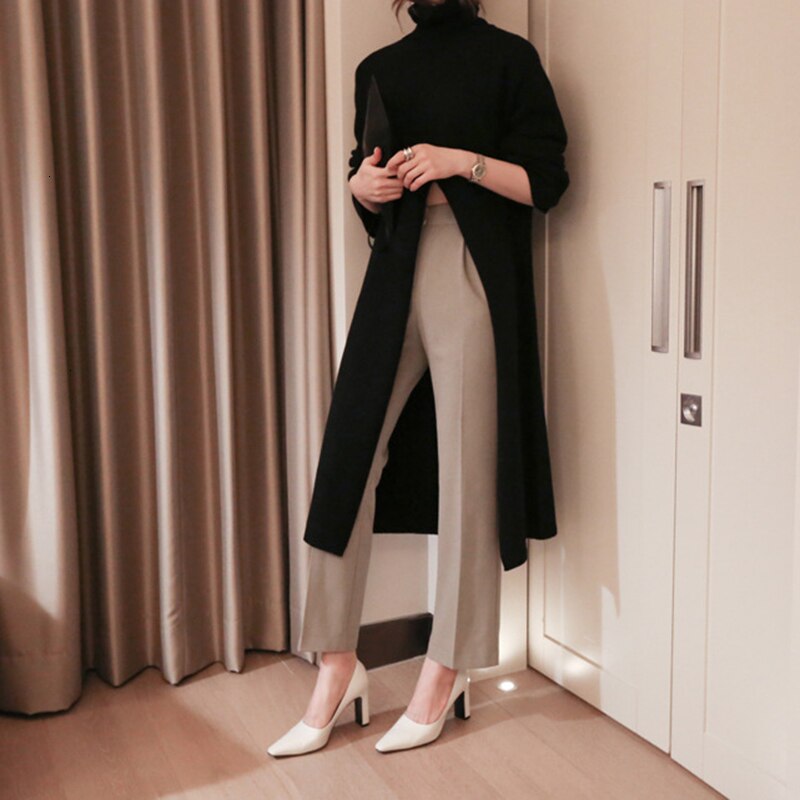 Split Black Sweater Women Long Sleeve Turtleneck Knitted Pullover Tops Split Black Sweater Women Long Sleeve Turtleneck Knitted Pullover Tops