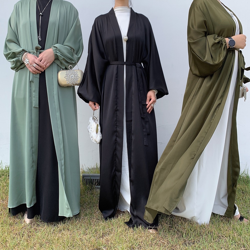 Eid Open Abaya Dubai Ramadan Muslim Hijab Dress Kaftan Bubble Satin Abayas for Women Islam Clothing Tukey Kimono Femme Musulmane