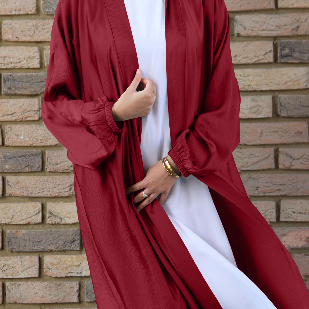 Eid Open Abaya Dubai Ramadan Muslim Hijab Dress Kaftan Bubble Satin Abayas for Women Islam Clothing Tukey Kimono Femme Musulmane