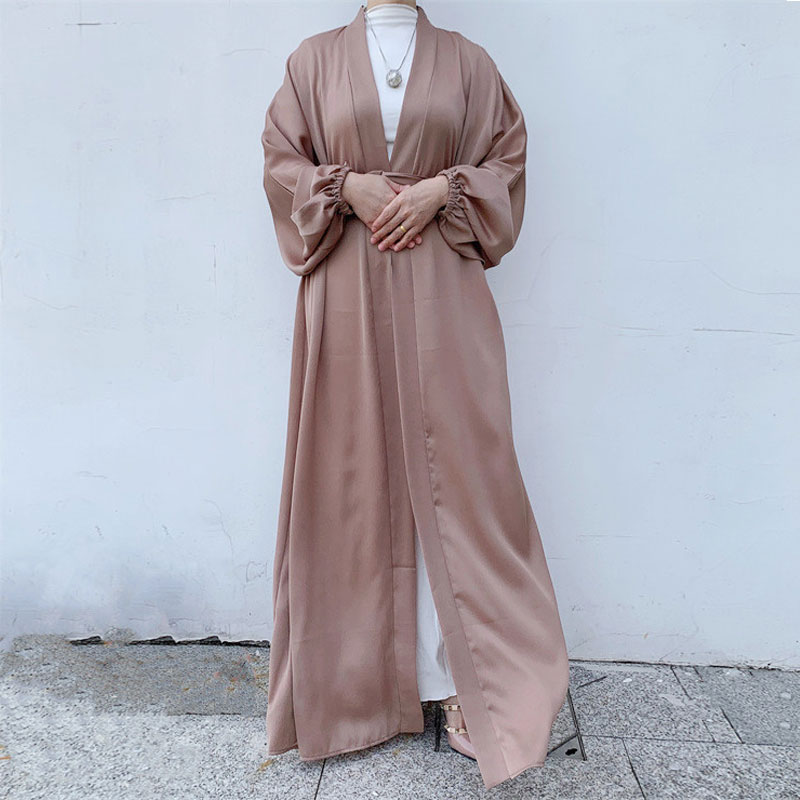 Eid Open Abaya Dubai Ramadan Muslim Hijab Dress Kaftan Bubble Satin Abayas for Women Islam Clothing Tukey Kimono Femme Musulmane