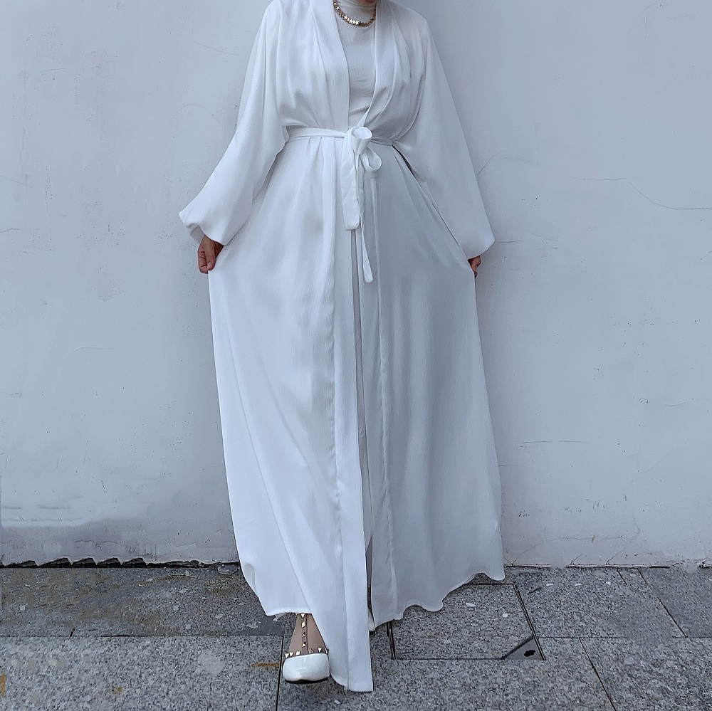 Eid Open Abaya Dubai Ramadan Muslim Hijab Dress Kaftan Bubble Satin Abayas for Women Islam Clothing Tukey Kimono Femme Musulmane