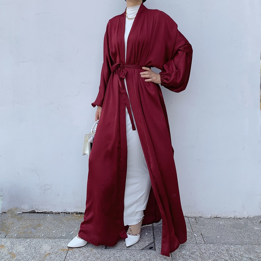 Eid Open Abaya Dubai Ramadan Muslim Hijab Dress Kaftan Bubble Satin Abayas for Women Islam Clothing Tukey Kimono Femme Musulmane