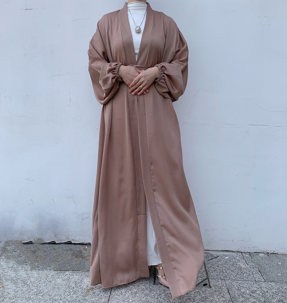 Eid Open Abaya Dubai Ramadan Muslim Hijab Dress Kaftan Bubble Satin Abayas for Women Islam Clothing Tukey Kimono Femme Musulmane