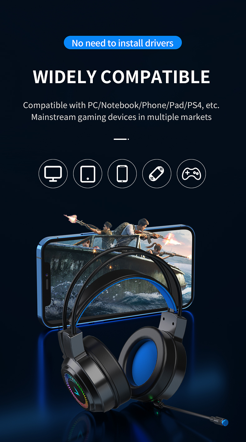 JIMARTI G60 Gaming Headsets Gamer Headphones Surround Sound Stereo Wired Earphones USB Microphone Colourful Light PCLaptop