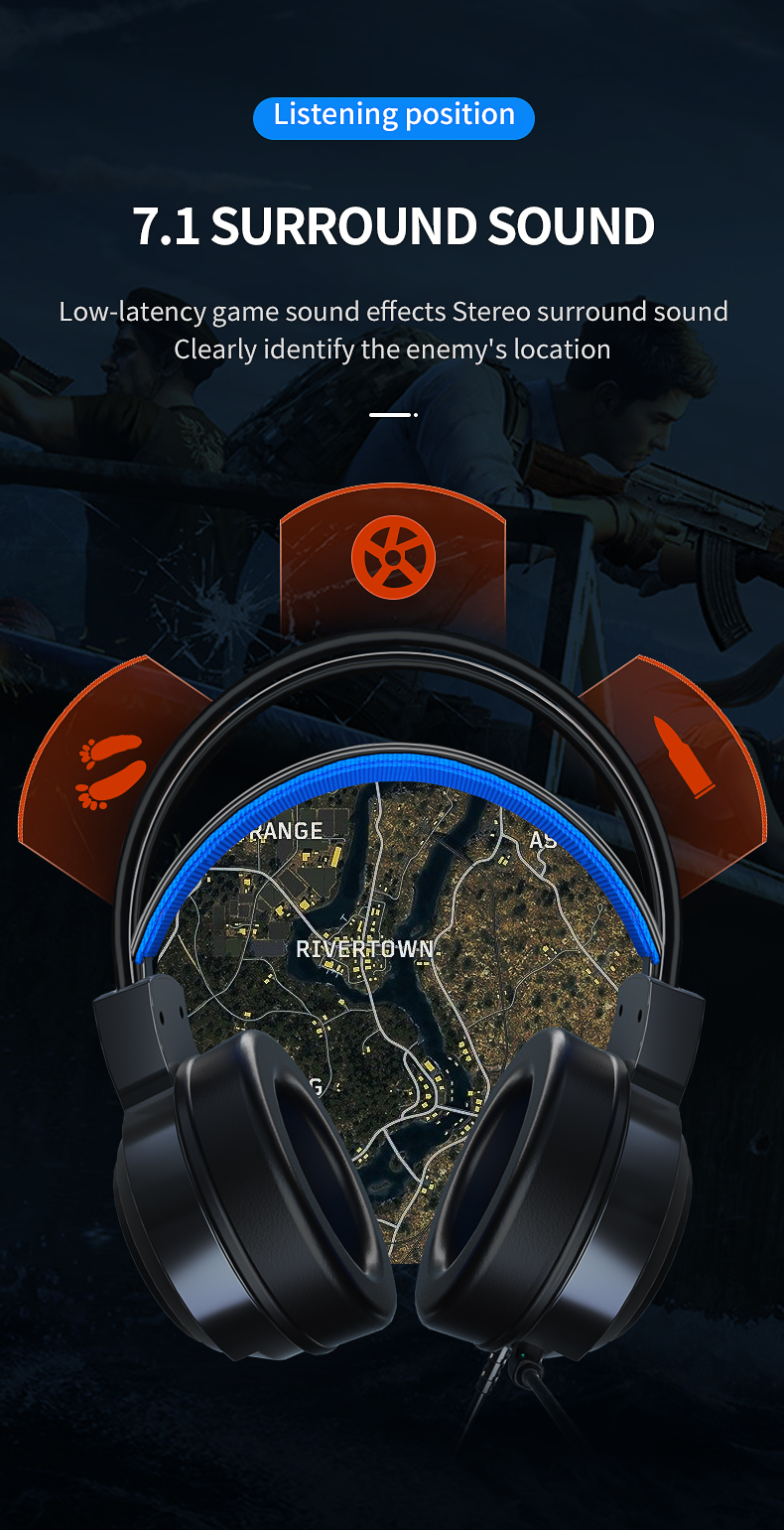 JIMARTI G60 Gaming Headsets Gamer Headphones Surround Sound Stereo Wired Earphones USB Microphone Colourful Light PCLaptop