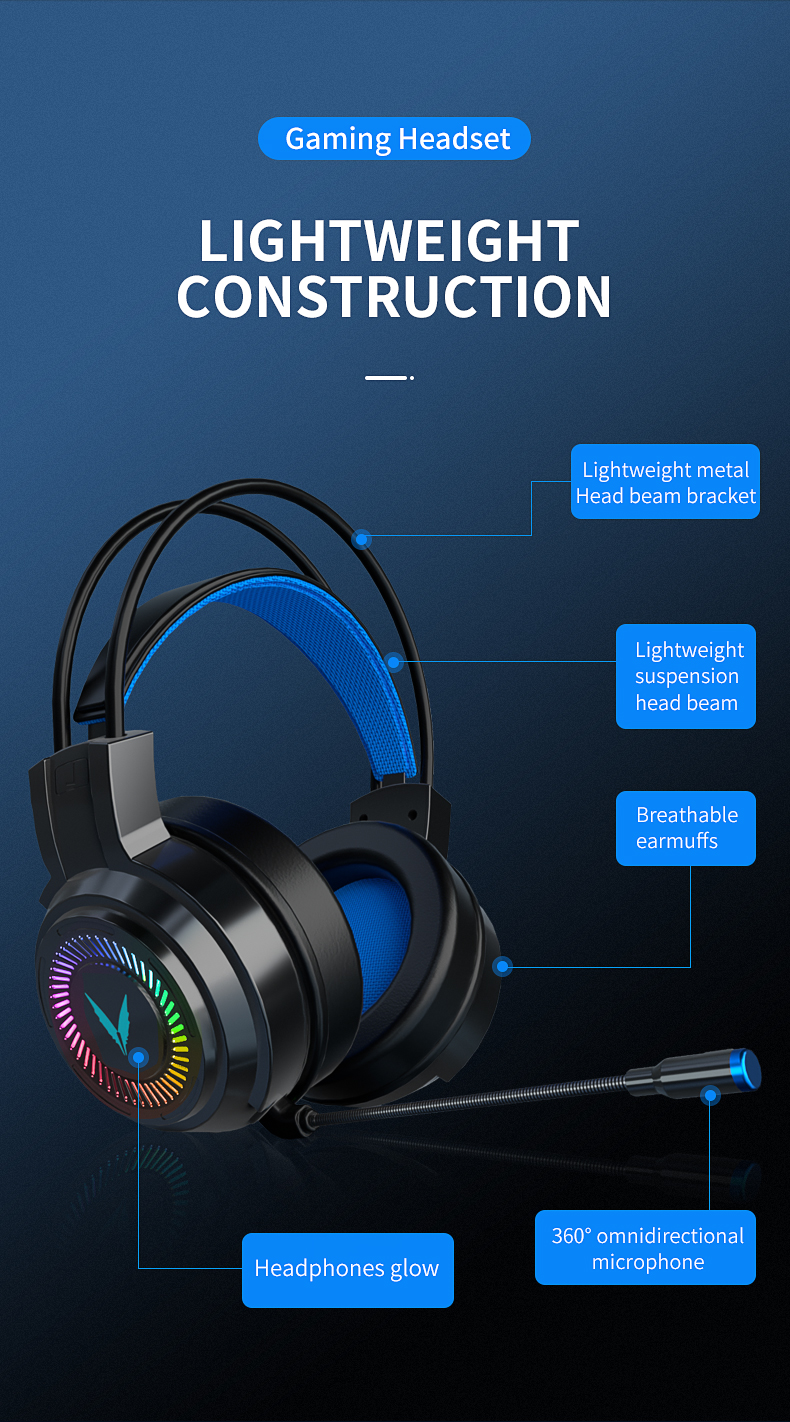 JIMARTI G60 Gaming Headsets Gamer Headphones Surround Sound Stereo Wired Earphones USB Microphone Colourful Light PCLaptop