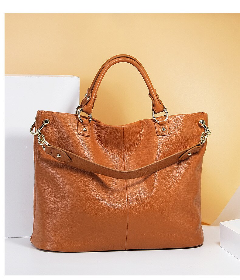 High-End First Layer Cowhide Ladies Handbags European And American Fashion Leather Handbags Shoulder Messenger Tote Bag35*15*28