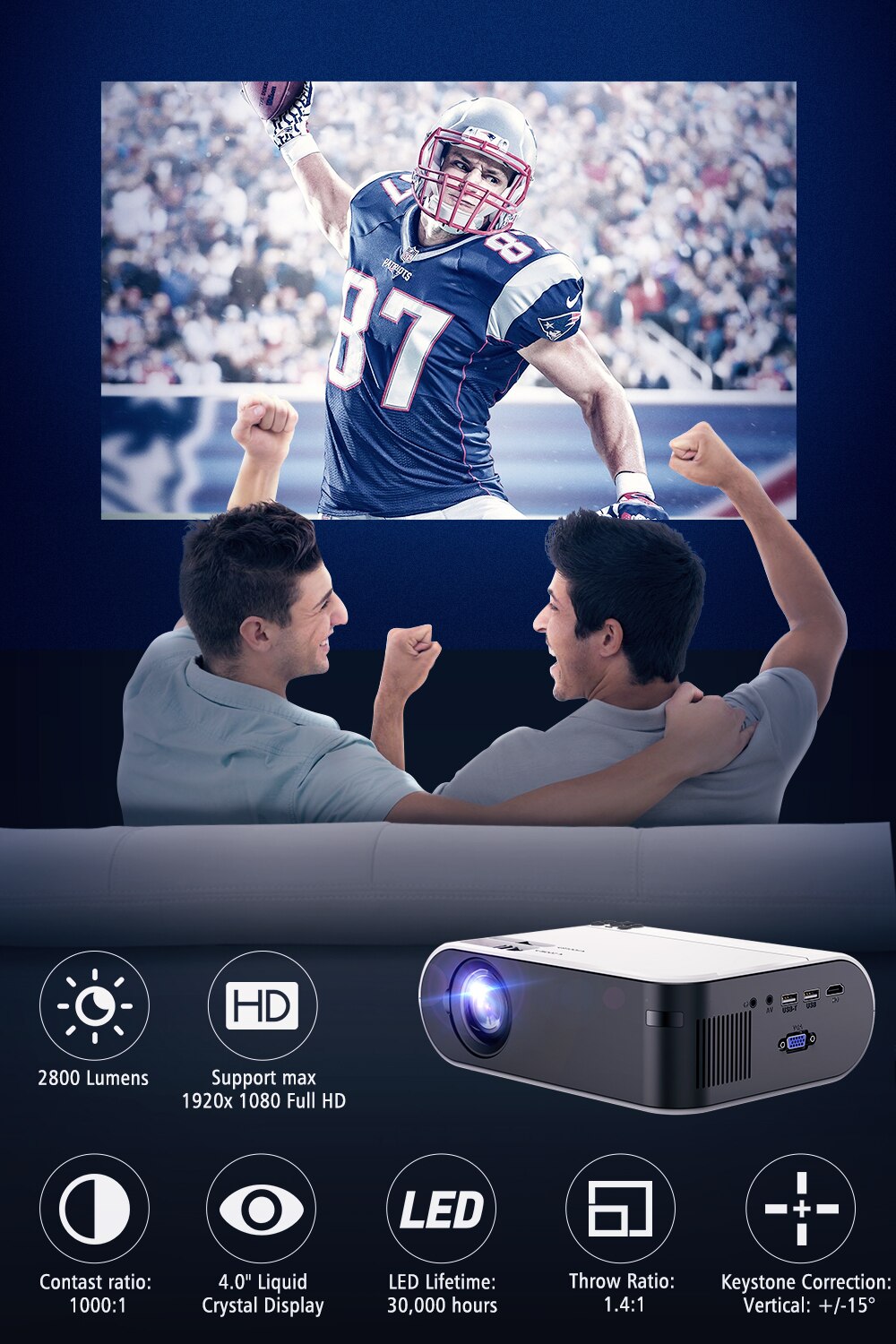 ThundeaL Mini Projector TD60 Portable Home Cinema 2800 Lumens Smartphone Multiscreen Video 3D Beamer Android WiFi LED Proyector