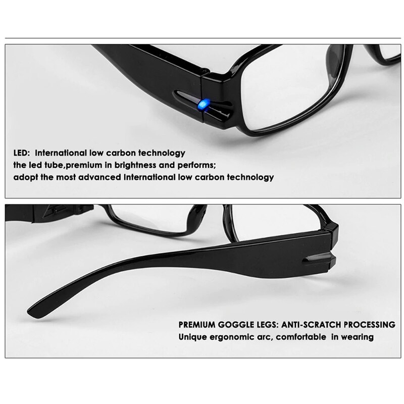 Unisex Multi Strength Reading Glasses with LED Magnifier Light Up Eyeglasses Unisex Multi Strength Reading Glasses with LED Magnifier Light Up Eyeglasses