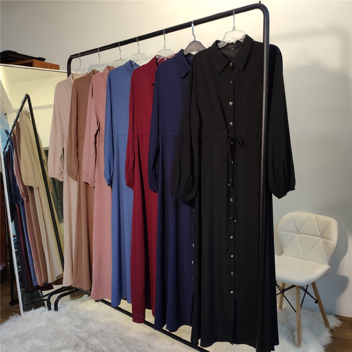 2021 Women's Dubai Abaya Turkey Muslim Fashion Hijab Long Dress Lapel Kaftan Islam Clothing African Maxi Dresses For Women Robe