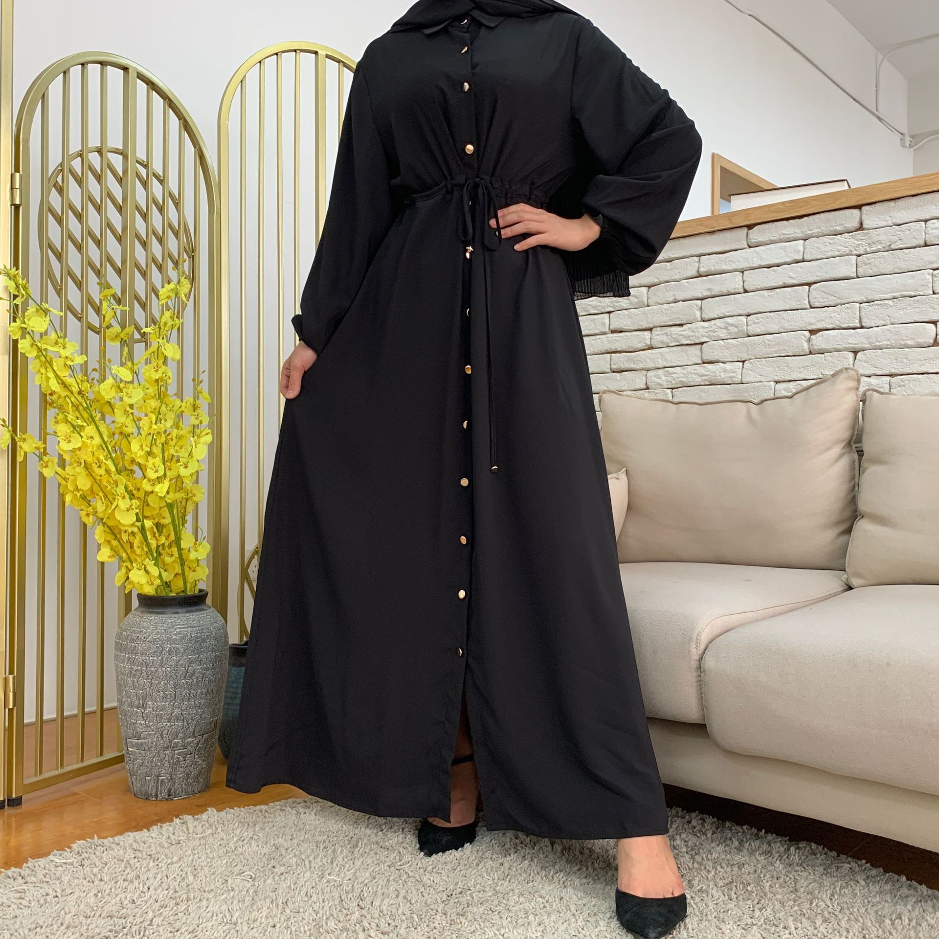 2021 Women's Dubai Abaya Turkey Muslim Fashion Hijab Long Dress Lapel Kaftan Islam Clothing African Maxi Dresses For Women Robe