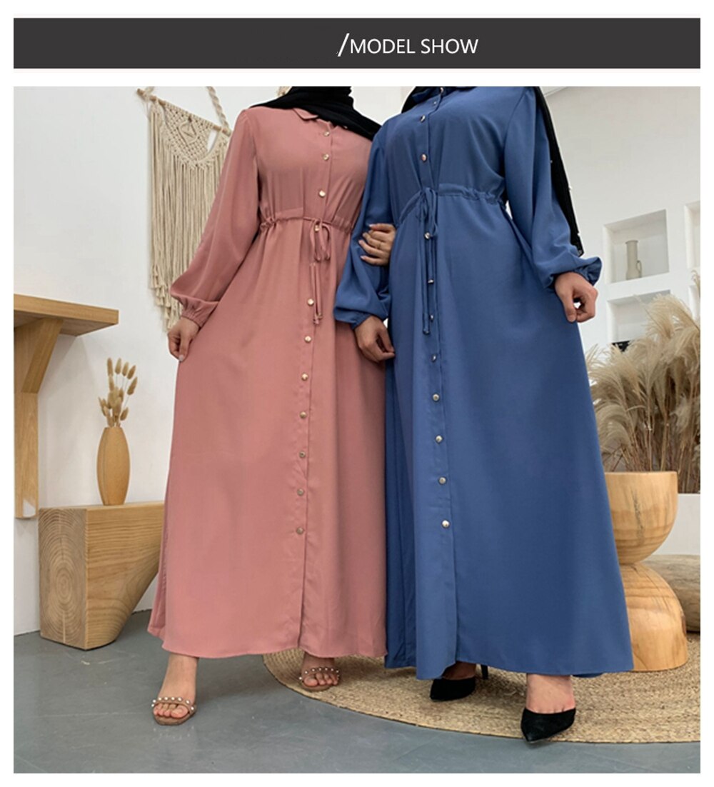 2021 Women's Dubai Abaya Turkey Muslim Fashion Hijab Long Dress Lapel Kaftan Islam Clothing African Maxi Dresses For Women Robe