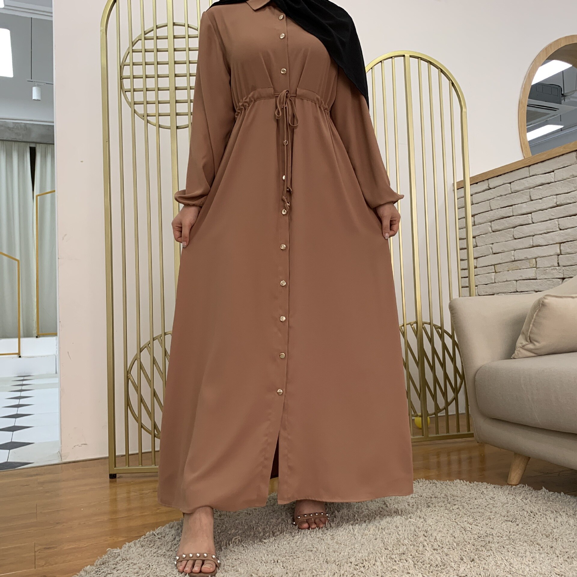 2021 Women's Dubai Abaya Turkey Muslim Fashion Hijab Long Dress Lapel Kaftan Islam Clothing African Maxi Dresses For Women Robe