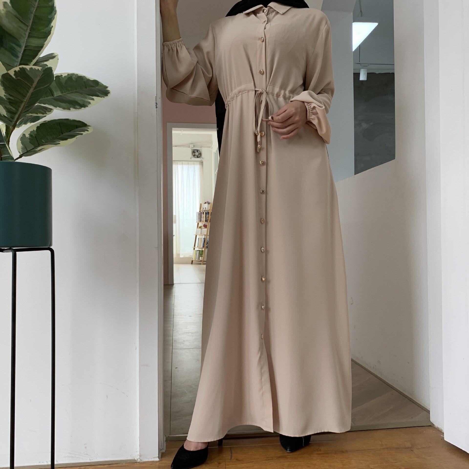 2021 Women's Dubai Abaya Turkey Muslim Fashion Hijab Long Dress Lapel Kaftan Islam Clothing African Maxi Dresses For Women Robe