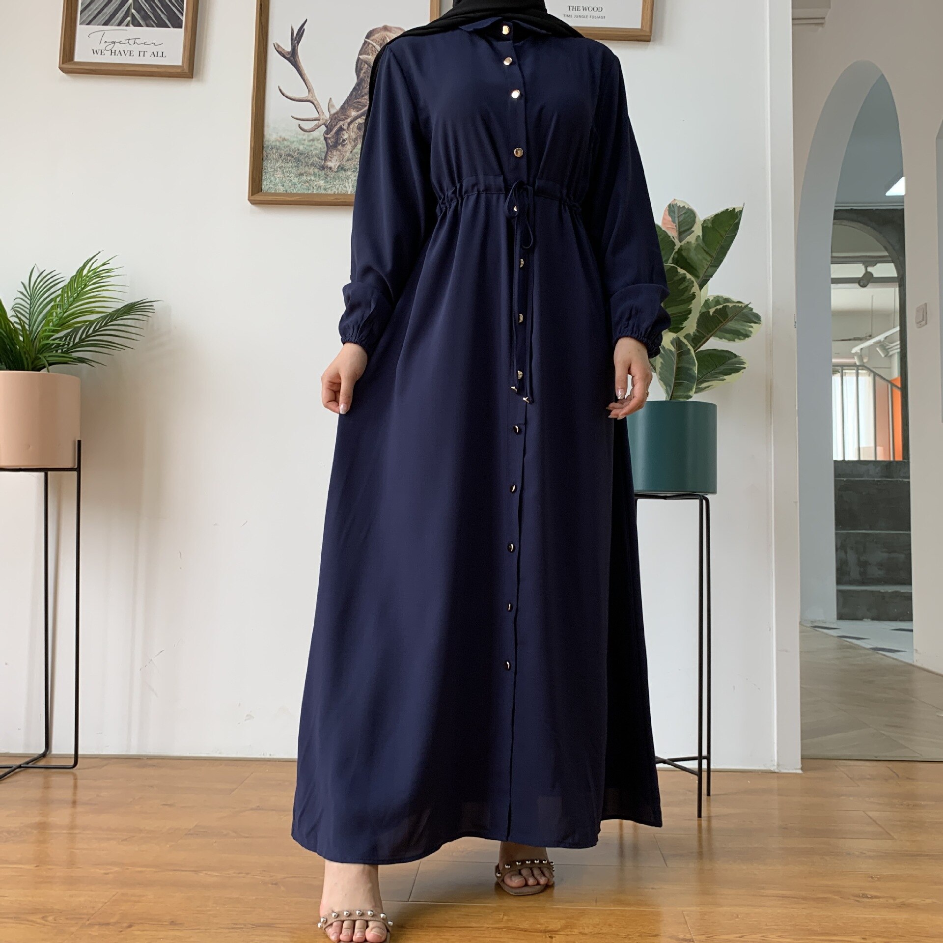 2021 Women's Dubai Abaya Turkey Muslim Fashion Hijab Long Dress Lapel Kaftan Islam Clothing African Maxi Dresses For Women Robe
