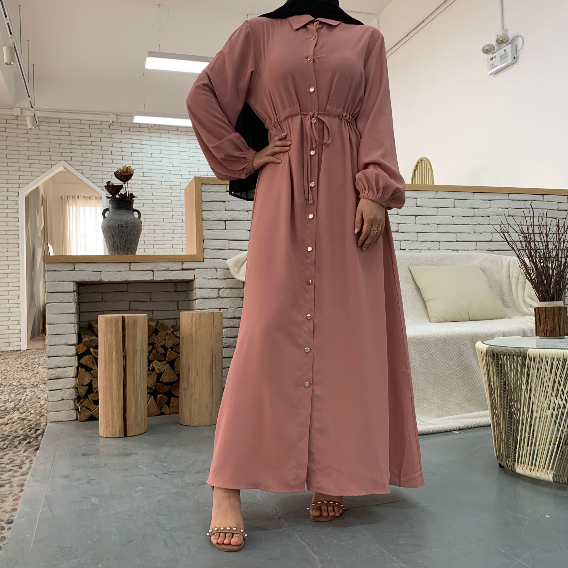 2021 Women's Dubai Abaya Turkey Muslim Fashion Hijab Long Dress Lapel Kaftan Islam Clothing African Maxi Dresses For Women Robe