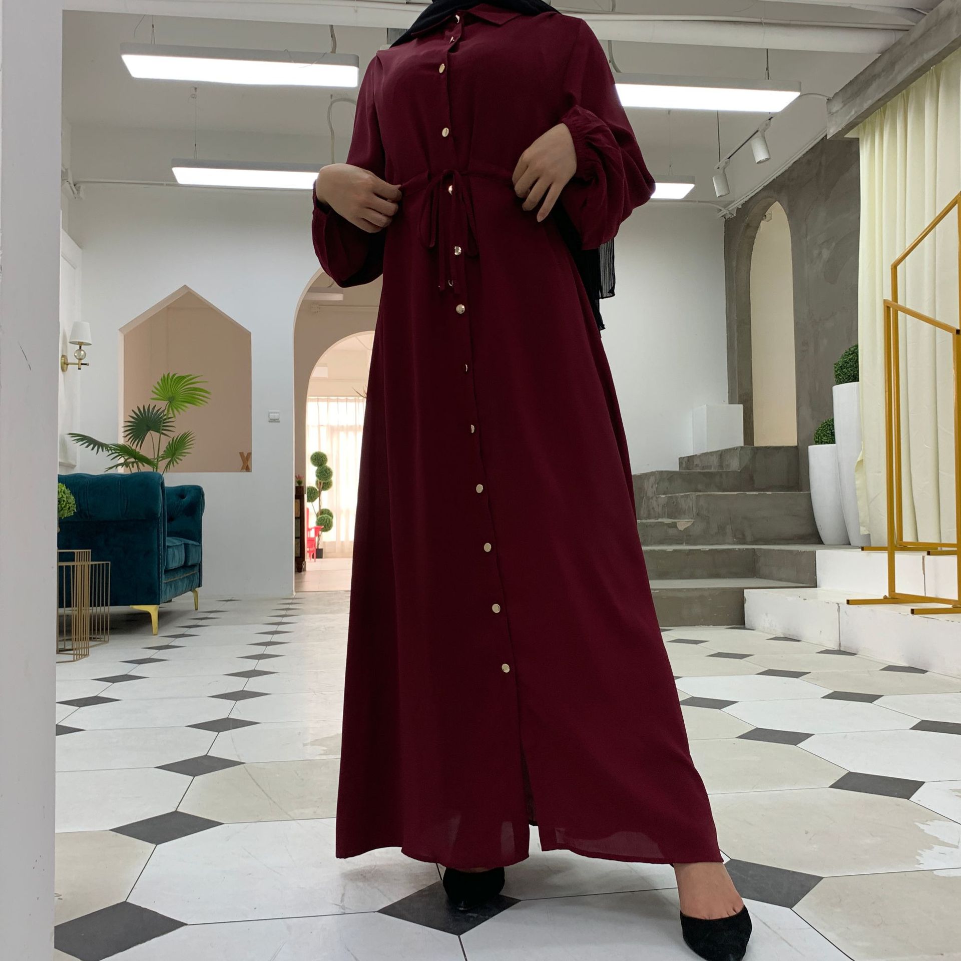 2021 Women's Dubai Abaya Turkey Muslim Fashion Hijab Long Dress Lapel Kaftan Islam Clothing African Maxi Dresses For Women Robe
