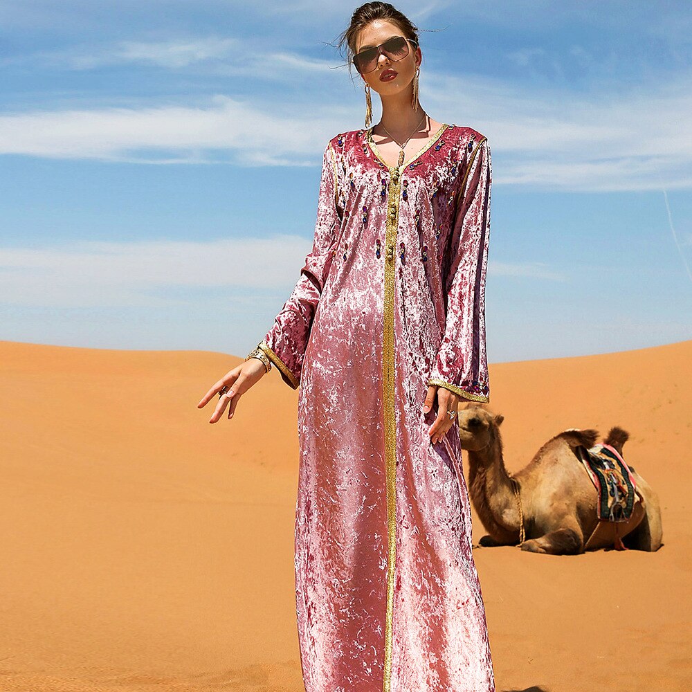 Ramadan Velvet African Dresses For Women Abaya Dubai Turkey Islam Muslim Party Long Dress Robe Djellaba Femme Musulmane Longue