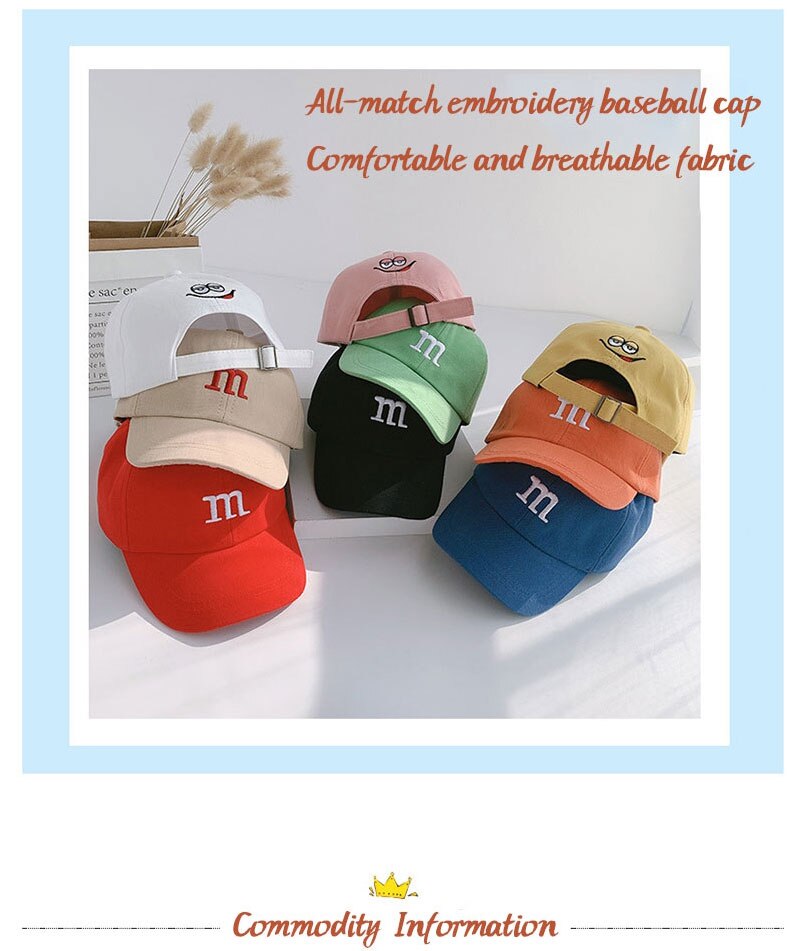 Baby Baseball Hat Cotton Adjustable Alphabet Smiley Sun Protection Boy Girl Four Seasons Hat Children's Cap Casual All-Match