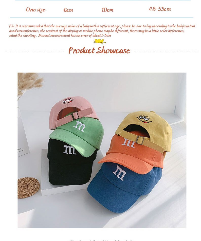 Baby Baseball Hat Cotton Adjustable Alphabet Smiley Sun Protection Boy Girl Four Seasons Hat Children's Cap Casual All-Match