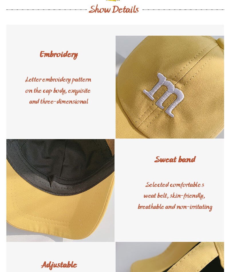 Baby Baseball Hat Cotton Adjustable Alphabet Smiley Sun Protection Boy Girl Four Seasons Hat Children's Cap Casual All-Match