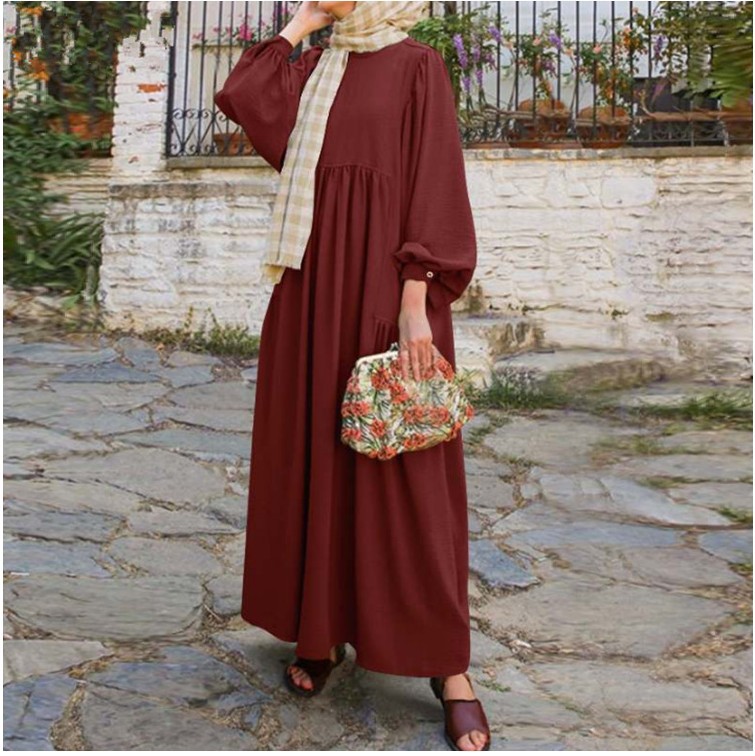 Retro Muslim Dress Women Long Puff Sleeve Abaya Turkey Hijab Dress ZANZEA Casual Solid Islamic Clothing Dubai Sundress Robe