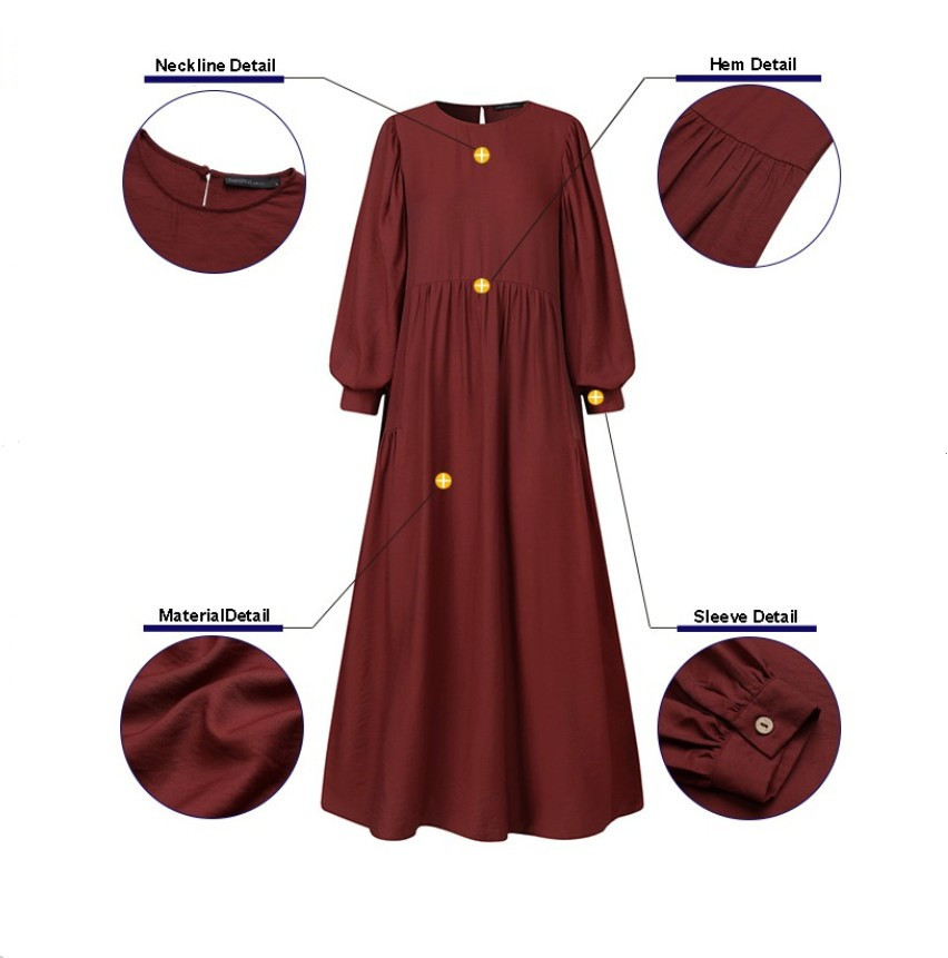 Retro Muslim Dress Women Long Puff Sleeve Abaya Turkey Hijab Dress ZANZEA Casual Solid Islamic Clothing Dubai Sundress Robe