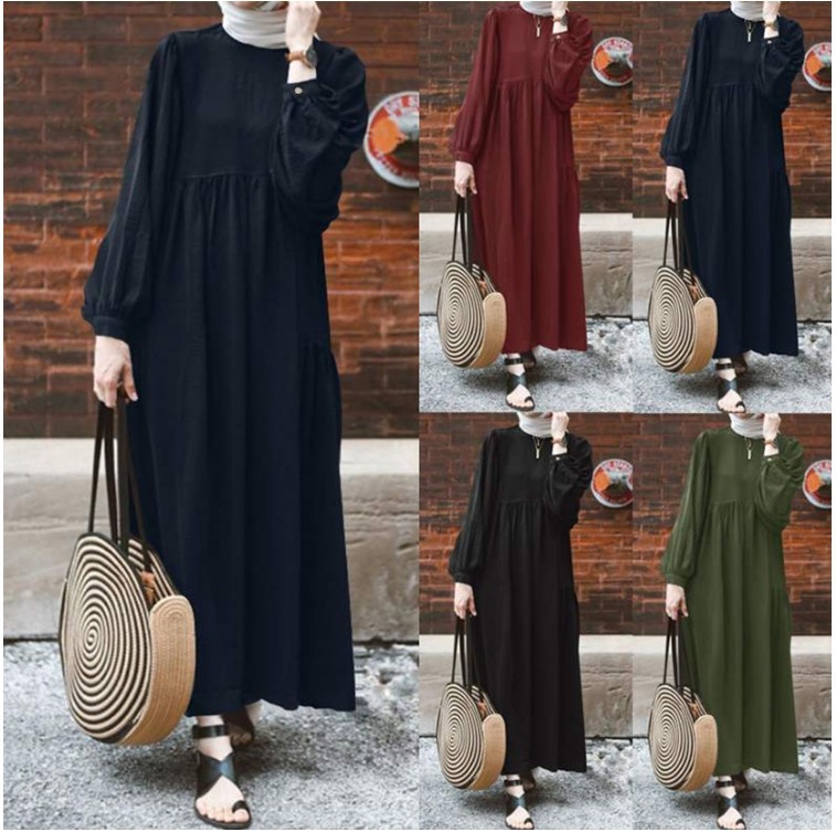Retro Muslim Dress Women Long Puff Sleeve Abaya Turkey Hijab Dress ZANZEA Casual Solid Islamic Clothing Dubai Sundress Robe