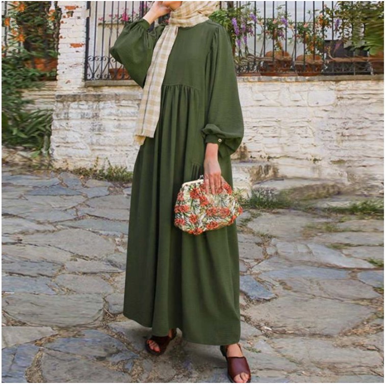 Retro Muslim Dress Women Long Puff Sleeve Abaya Turkey Hijab Dress ZANZEA Casual Solid Islamic Clothing Dubai Sundress Robe