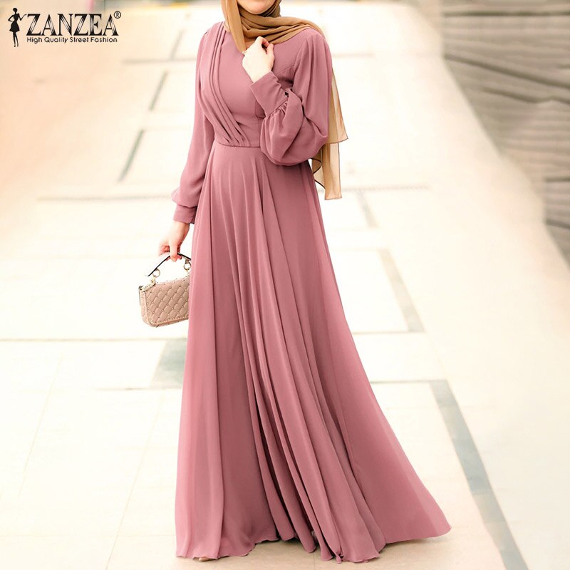 ZANZEA Spring Women Muslim Dress Long Sleeve O-Neck Solid Color Zipper Sundress Elegant Casual Abaya Kaftan Maxi Vestido Robe ZANZEA Spring Women Muslim Dress Long Sleeve O-Neck Solid Color Zipper Sundress Elegant Casual Abaya Kaftan Maxi Vestido Robe