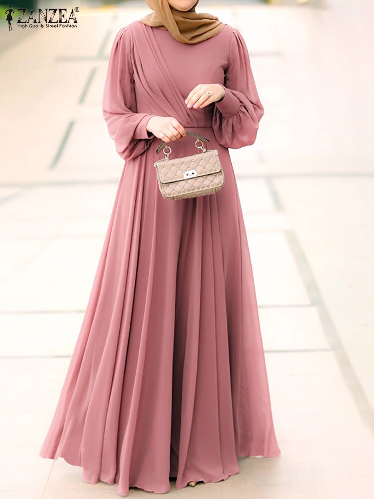 ZANZEA Spring Women Muslim Dress Long Sleeve O-Neck Solid Color Zipper Sundress Elegant Casual Abaya Kaftan Maxi Vestido Robe ZANZEA Spring Women Muslim Dress Long Sleeve O-Neck Solid Color Zipper Sundress Elegant Casual Abaya Kaftan Maxi Vestido Robe