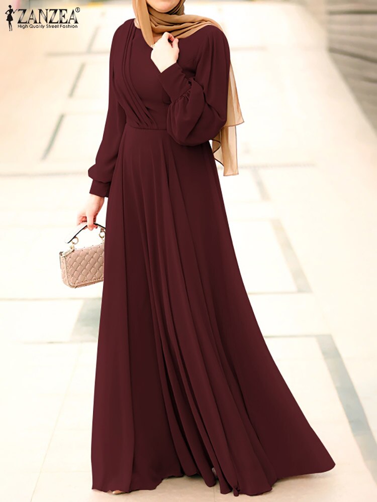 ZANZEA Spring Women Muslim Dress Long Sleeve O-Neck Solid Color Zipper Sundress Elegant Casual Abaya Kaftan Maxi Vestido Robe ZANZEA Spring Women Muslim Dress Long Sleeve O-Neck Solid Color Zipper Sundress Elegant Casual Abaya Kaftan Maxi Vestido Robe