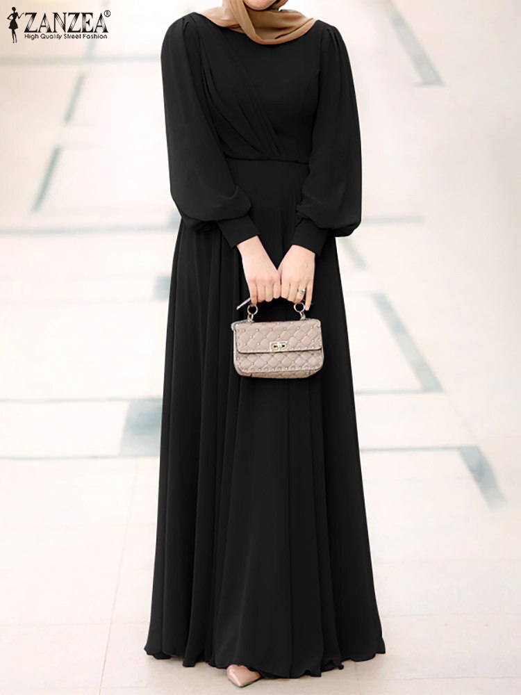 ZANZEA Spring Women Muslim Dress Long Sleeve O-Neck Solid Color Zipper Sundress Elegant Casual Abaya Kaftan Maxi Vestido Robe ZANZEA Spring Women Muslim Dress Long Sleeve O-Neck Solid Color Zipper Sundress Elegant Casual Abaya Kaftan Maxi Vestido Robe