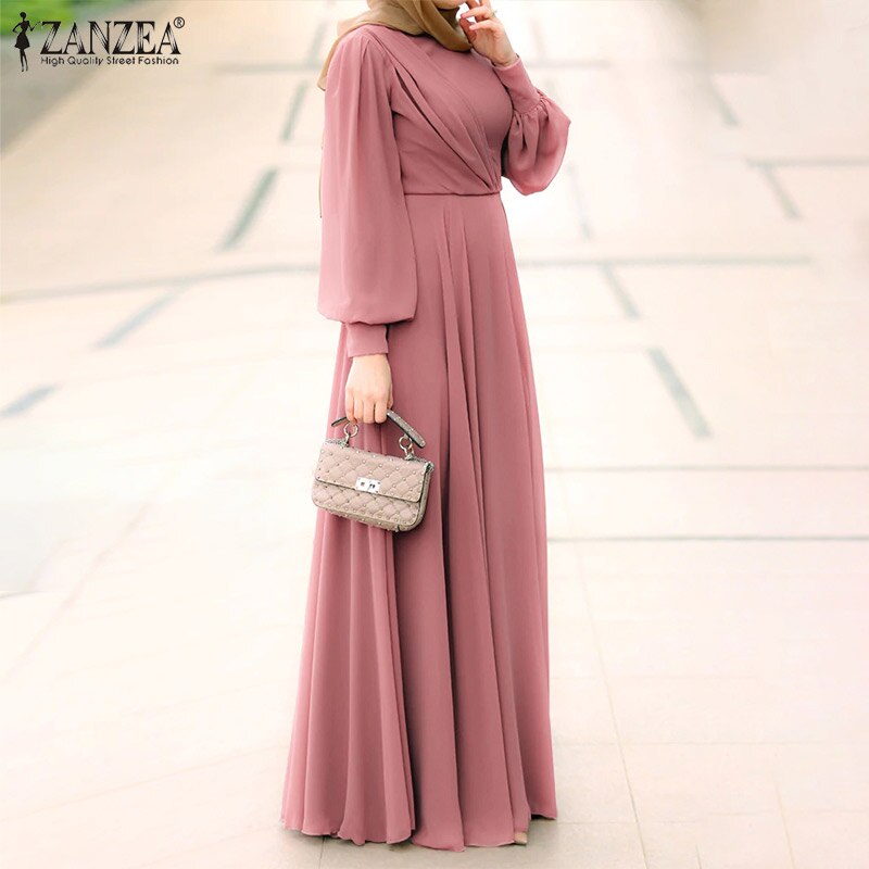 ZANZEA Spring Women Muslim Dress Long Sleeve O-Neck Solid Color Zipper Sundress Elegant Casual Abaya Kaftan Maxi Vestido Robe ZANZEA Spring Women Muslim Dress Long Sleeve O-Neck Solid Color Zipper Sundress Elegant Casual Abaya Kaftan Maxi Vestido Robe