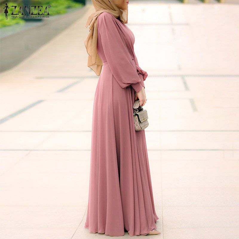 ZANZEA Spring Women Muslim Dress Long Sleeve O-Neck Solid Color Zipper Sundress Elegant Casual Abaya Kaftan Maxi Vestido Robe ZANZEA Spring Women Muslim Dress Long Sleeve O-Neck Solid Color Zipper Sundress Elegant Casual Abaya Kaftan Maxi Vestido Robe