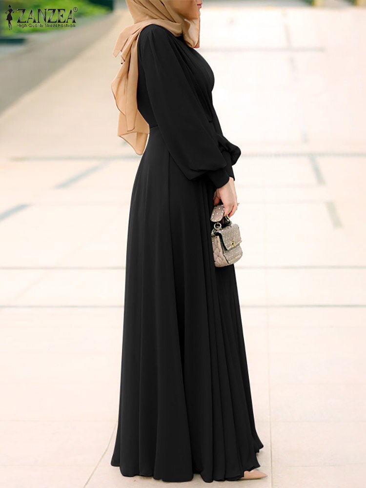ZANZEA Spring Women Muslim Dress Long Sleeve O-Neck Solid Color Zipper Sundress Elegant Casual Abaya Kaftan Maxi Vestido Robe ZANZEA Spring Women Muslim Dress Long Sleeve O-Neck Solid Color Zipper Sundress Elegant Casual Abaya Kaftan Maxi Vestido Robe