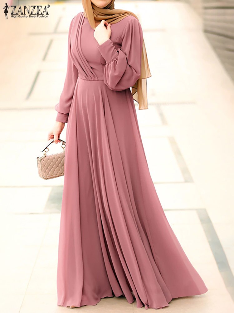 ZANZEA Spring Women Muslim Dress Long Sleeve O-Neck Solid Color Zipper Sundress Elegant Casual Abaya Kaftan Maxi Vestido Robe ZANZEA Spring Women Muslim Dress Long Sleeve O-Neck Solid Color Zipper Sundress Elegant Casual Abaya Kaftan Maxi Vestido Robe