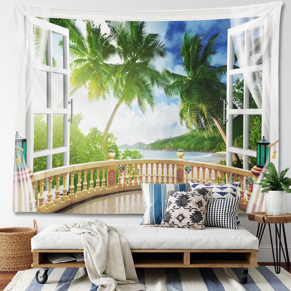 Beach Coconut Tree Scenery Tapestry Wall Hanging Trippy Wall Art Bedroom Window Decor Wall Tapestry Curtain Background Beach Coconut Tree Scenery Tapestry Wall Hanging Trippy Wall Art Bedroom Window Decor Wall Tapestry Curtain Background