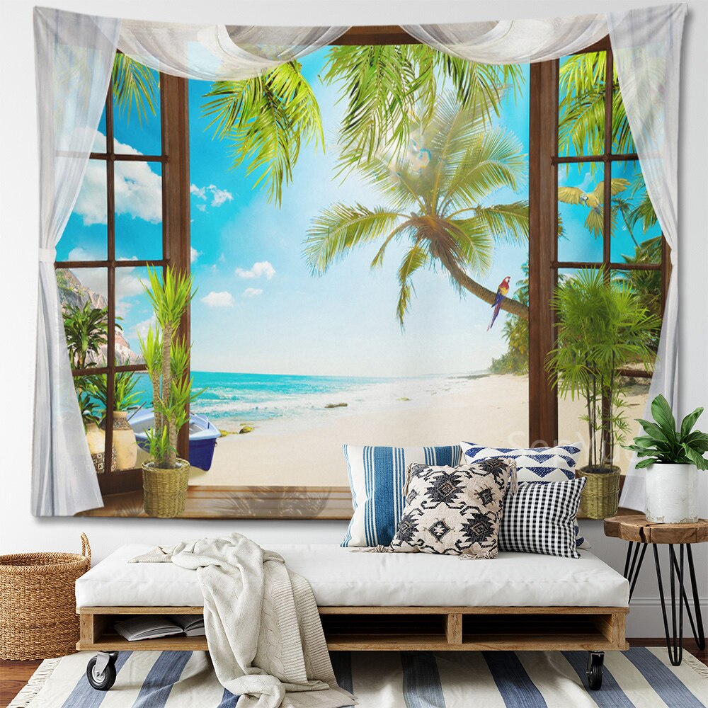 Beach Coconut Tree Scenery Tapestry Wall Hanging Trippy Wall Art Bedroom Window Decor Wall Tapestry Curtain Background Beach Coconut Tree Scenery Tapestry Wall Hanging Trippy Wall Art Bedroom Window Decor Wall Tapestry Curtain Background