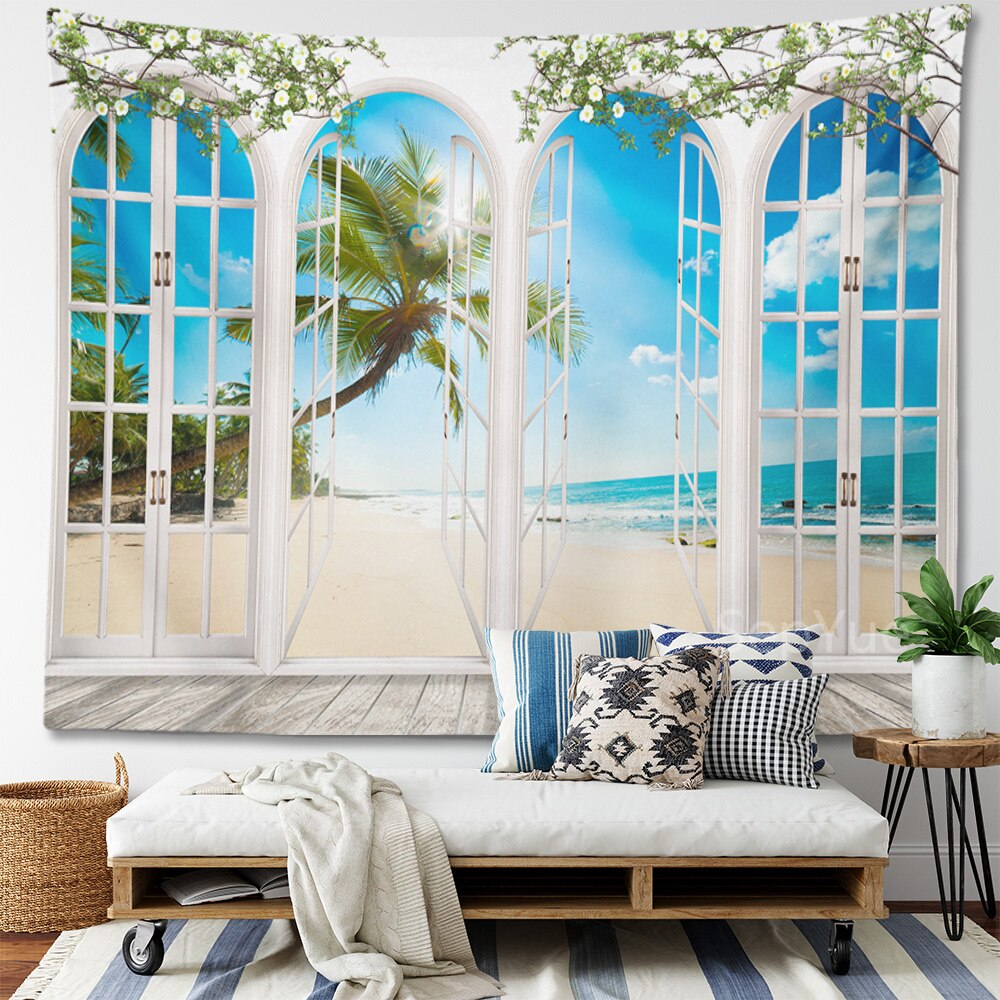 Beach Coconut Tree Scenery Tapestry Wall Hanging Trippy Wall Art Bedroom Window Decor Wall Tapestry Curtain Background Beach Coconut Tree Scenery Tapestry Wall Hanging Trippy Wall Art Bedroom Window Decor Wall Tapestry Curtain Background