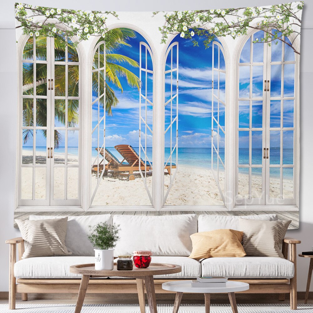 Beach Coconut Tree Scenery Tapestry Wall Hanging Trippy Wall Art Bedroom Window Decor Wall Tapestry Curtain Background Beach Coconut Tree Scenery Tapestry Wall Hanging Trippy Wall Art Bedroom Window Decor Wall Tapestry Curtain Background
